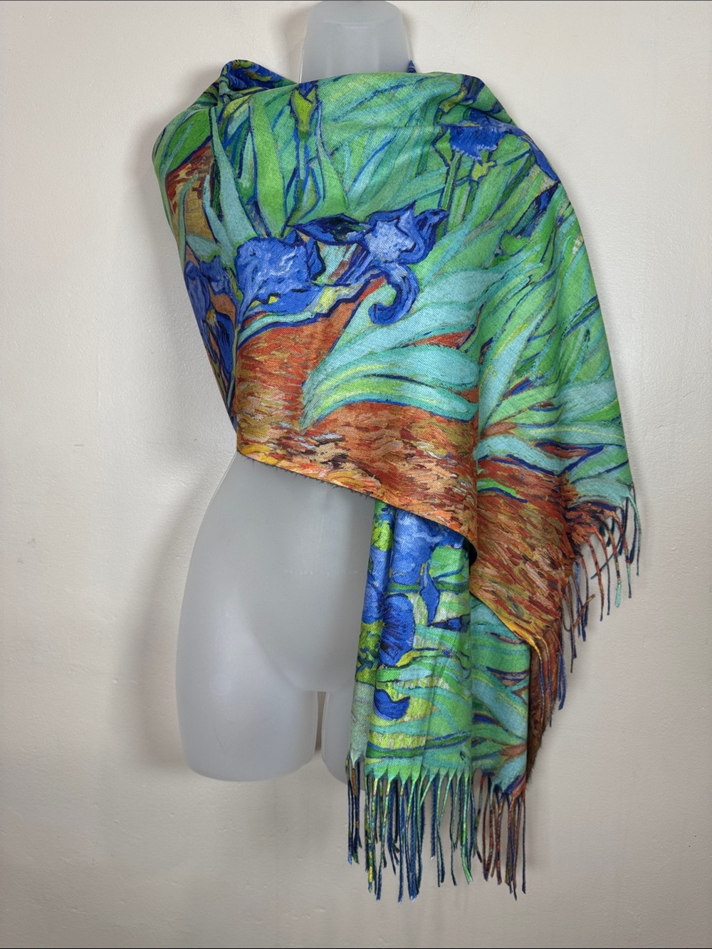 Womens Van Gogh Irises Floral Scarf Shawl Cashmere Blend Artsy Lagenlook